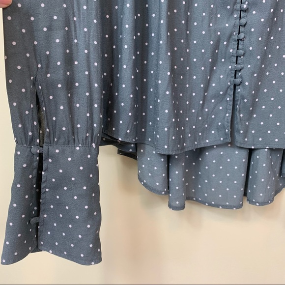 Free People Gray Polka Dot Hi Low Blouse Top - Picture 3 of 11